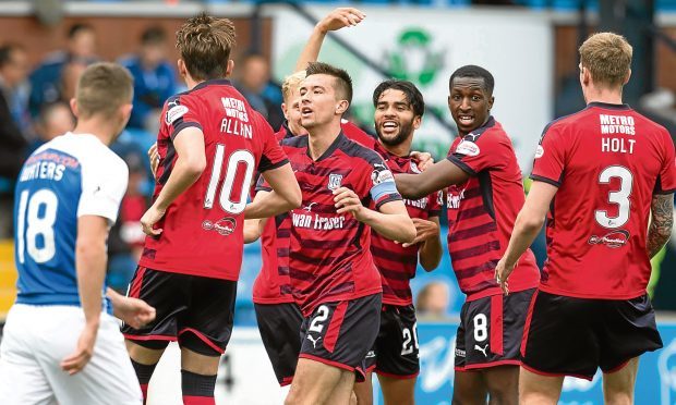 Dundees Faissal El Bakhtaoui (number 20) celebrates after scoring at Rugby Park during the 1-1 draw against this weekend's visitors Kilmarnock back in September