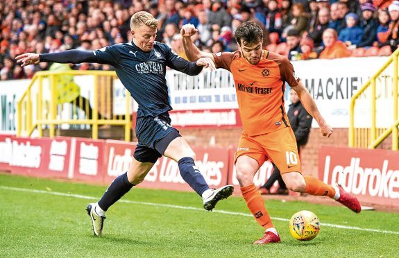 Scott Fraser (right)( in action for Dundee United.