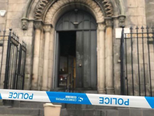 The damaged entrance to the temple.