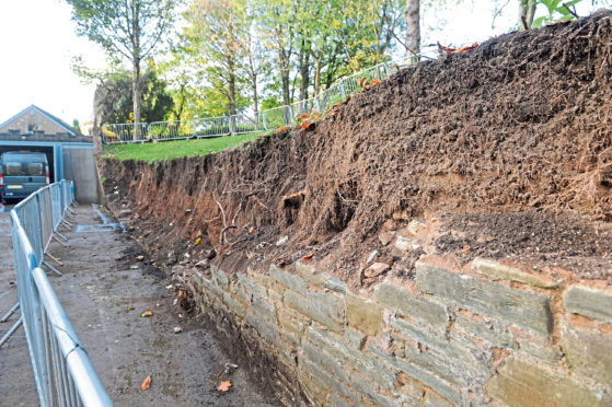 The wall on Ellieslea Road in Broughty Ferry came crashing down moments after Karen Arensbach and her three-year-old daughter drove past in October 2017