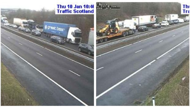 Traffic building up from the Kelty junction on the M90