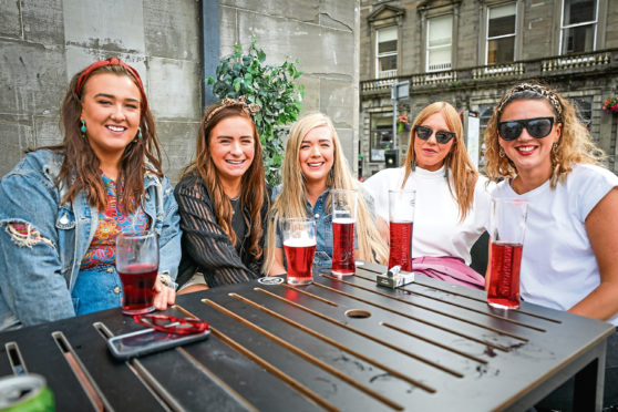 Clare Kane, Emma Storrier, Rae Glynn, Stacey Carlin and Kat Martin at the Counting House pub in Dundee.