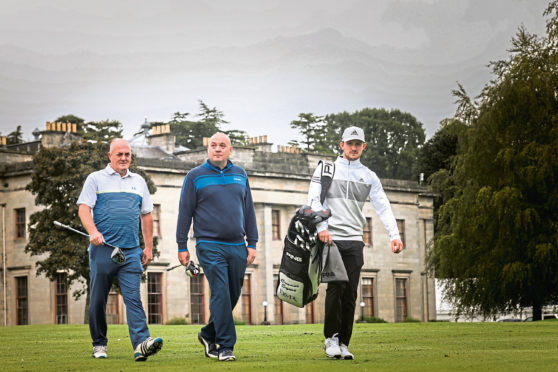 Graeme Morrison, Camperdown Golf Club member, Jamie Carlin, Camperdown club champion and Connor Syme on the 18th Hole.