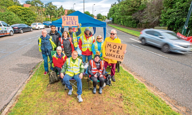 A group of the protesters near Ninewells Hospital. Ninewells Drive, Dundee on Thursday September 5.