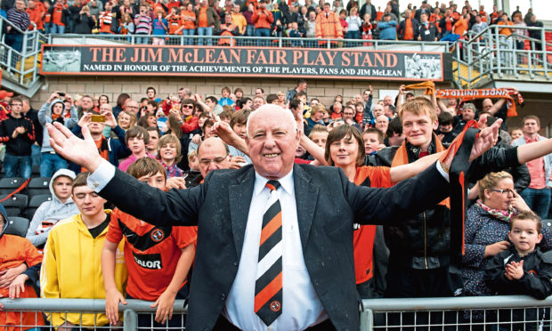 Jim McLean celebrated with fans after a stand at Tannadice was named after him.