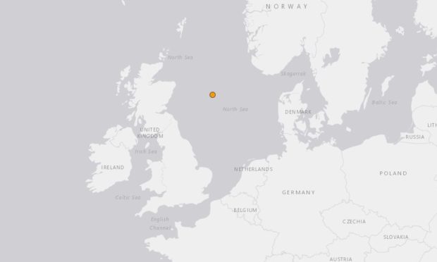 The United States Geological Survey map shows where the earthquake was recorded, with the orange dot.