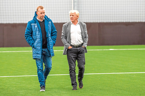 Stephen Wright, head of academy at Dundee, with Gordon Strachan, the club's technical director.