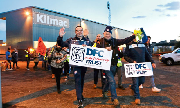 Fans from various teams walked to the Balgay Bar from Dens Park and back to Dens for the game on Friday.