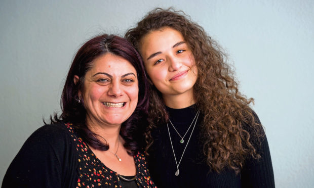 Syrian refugee Miryam Alhameed with Zabia Shiha Alsammam.