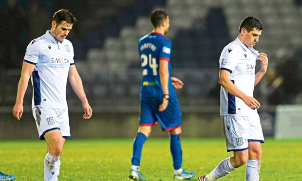 Dundee's Josh Todd and Graham Dorrans at full-time, following a disappointing trip north to the Highlands.