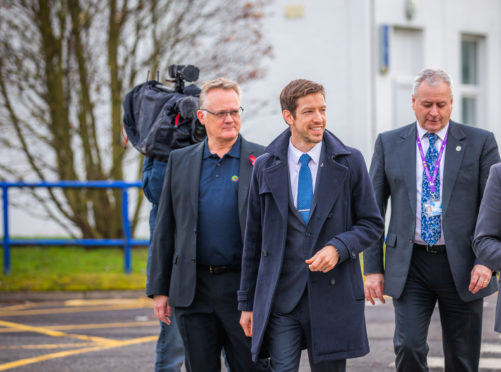 From left: John Reid, head of Michelin Scotland Innovation Parc, Dundee City Council leader John Alexander, the council‘s chief executive David Martin, outside Michelin in November last year.
