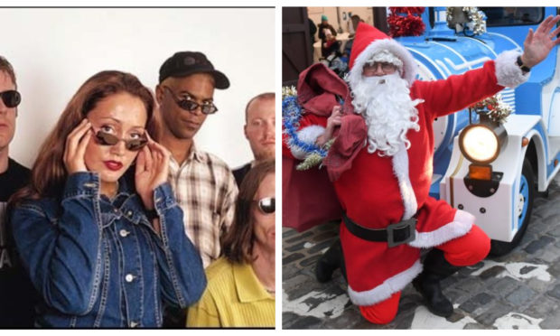 N Trance, left, with kelly Llorenna who sang on their hits Set You Free and Forever, and right, Santa Claus.