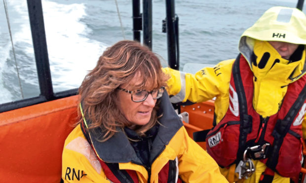Lindsey Hamilton on training exercise with Broughty Ferry Lifeboat.