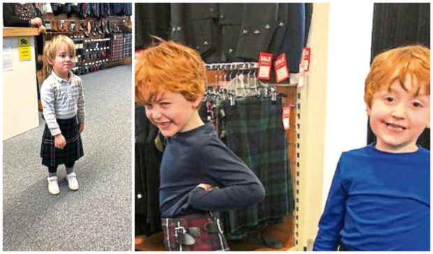Martel’s three boys at their first kilt fittings.