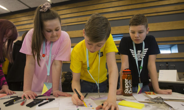 Pupils Ailie Paterson, Junior Healy and Dylan McPhail from St Paul’s Academy take part in Schools Design Jam at V&A Dundee.