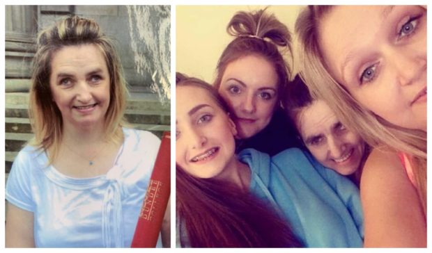 Jennifer and her two sisters with their mum Fiona, also pictured left.