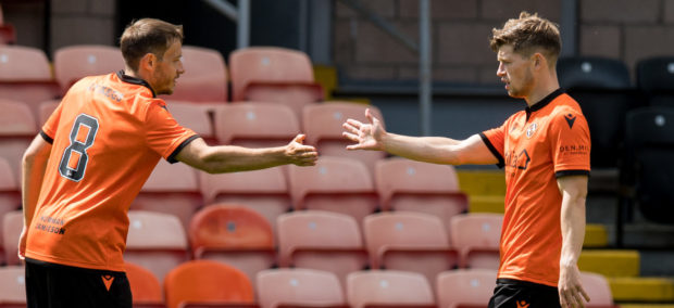 Cammy Smith (right) celebrates his goal with Peter Pawlett.