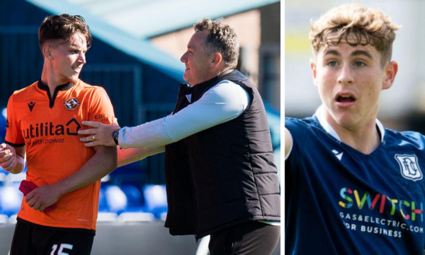 Micky Mellon with Logan Chalmers, and Fin Robertson (right)