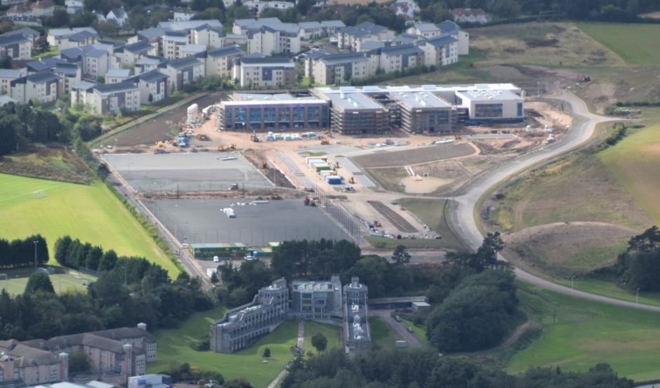 The picture taken by Bruce Thomson, of the UK Civil Air Patrol, shows progress on the new Madras College, St Andrews.