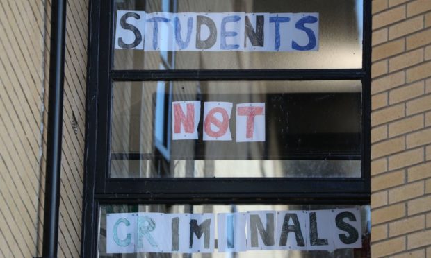 A sign at Murano Street Student Village in Glasgow, where Glasgow University students are being tested at a pop up test centre.