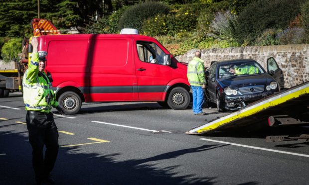 The crash which occurred at Monifieth Road on Thursday Morning.