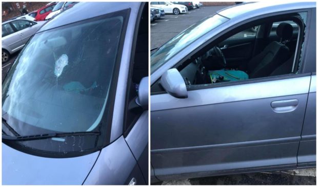 The damage to her car.