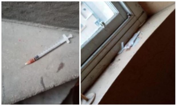 Drugs paraphernalia including a syringe left in Lynn Matthews' stairwell.