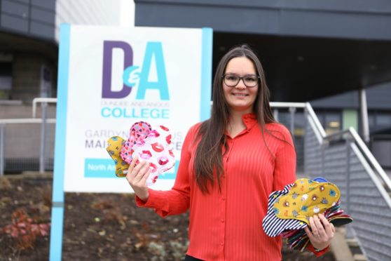 Tatiana Zorina - period poverty officer, with some of the students hand made period products, which will be sent to college students in Kenya.
