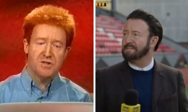 Jonathan Watson sending up Jim Spence (left) and ex-Dundee United star turned BBC pundit Steven Thompson (right).