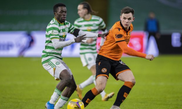 United in action against Celtic.