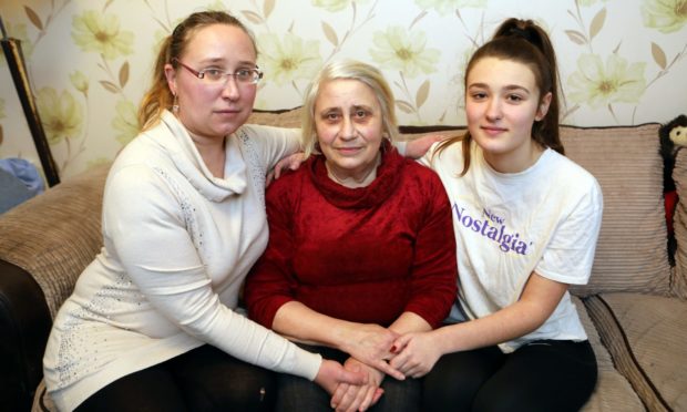 Valentyna Yakovleva in her home in Tayport with daughter Tania Sukhodub and grandaughter Daria.