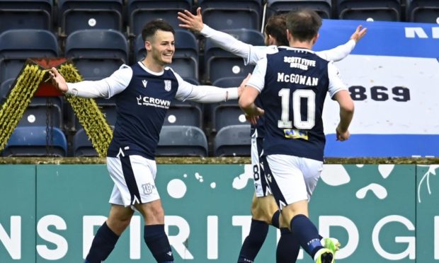 Danny Mullen celebrates his opening goal.