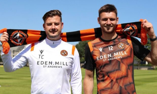 Dundee United head coach Tam Courts (left) is celebrating Ryan Edwards' extended deal.