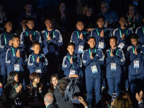The young Thai football team The Wild Boars who were rescued from Tham Luang cave in Thailand during the Opening Ceremony of The Youth Olympic Games, Buenos Aires, Argentina (Jonathan Nackstrand/IOC/PA)