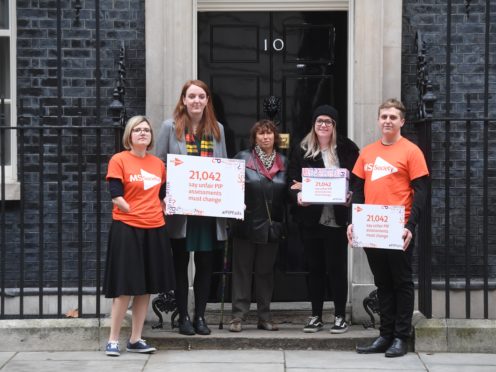 Janis Winehouse, mother of the late Amy Winehouse, with MS Society staff in Downing Street (Kirsty O’Connor/PA)