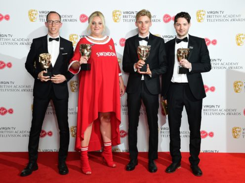 Simon Mayhew-Archer, Daisy May Cooper, Charlie Cooper and Tom George with their awards for Best Scripted Comedy at the Virgin TV British Academy Television Awards 2018 (Ian West/PA)