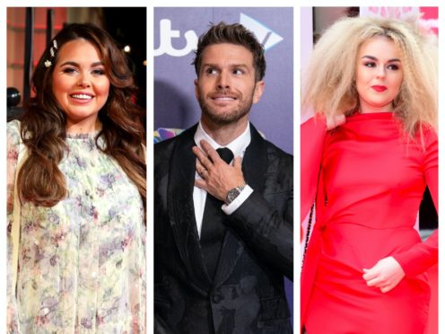 Scarlett Moffatt, Joel Dommett and Tallia Storm (PA)