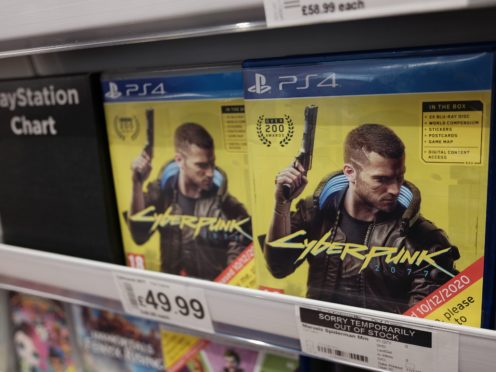 Physical copies of the PlayStation 4 video game Cyberpunk 2077 for sale in a supermarket in London (PA)