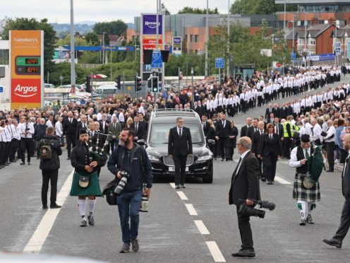 The funeral procession of senior Irish Republican and former leading IRA figure Bobby Storey following the funeral at St Agnes’ Church in west Belfast.