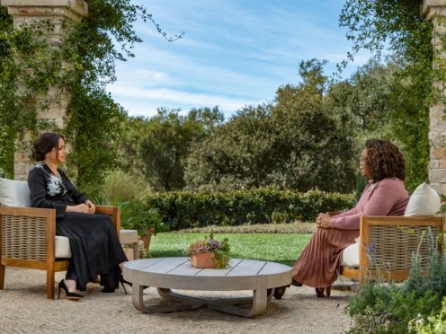 The Duchess of Sussex during her interview with Oprah Winfrey (Hoe/Pugliese/Harpo Productions/PA)