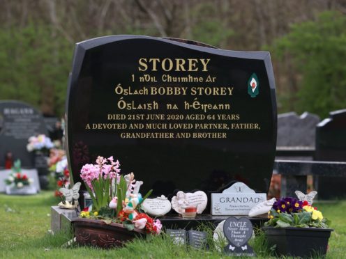 An estimated 2,000 people gathered for former IRA leader Bobby Storey’s funeral in west Belfast (Liam McBurney/PA)