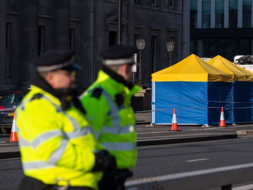 Police tents outside Fishmonger’s Hall, on London Bridge, following the London Bridge terrorist attack.