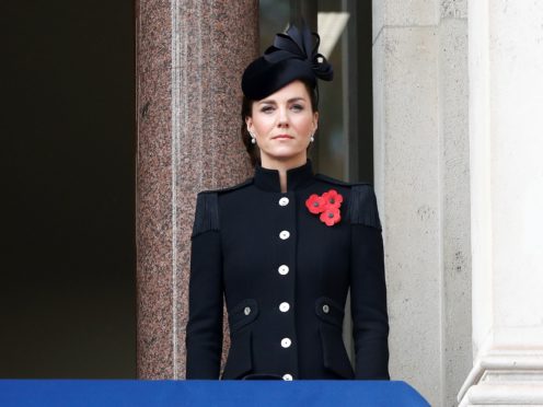 The Duchess of Cambridge stands on a balcony in Whitehall during the Remembrance Sunday service (Peter Nicholls/PA)