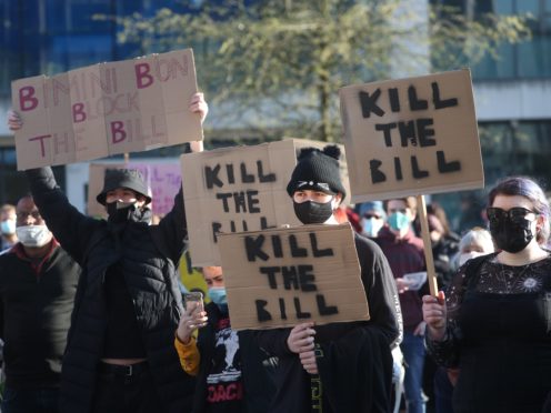 Demonstrators during a ‘Kill The Bill’ protest in Guildhall Square in Southampton (PA)