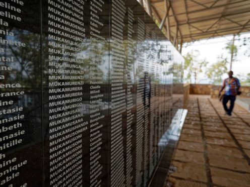 The names of those who were slaughtered as they sought refuge are written on a memorial to the thousands who were killed in and around the Catholic church during the 1994 genocide in Ntarama, Rwanda (Ben Curtis/AP)