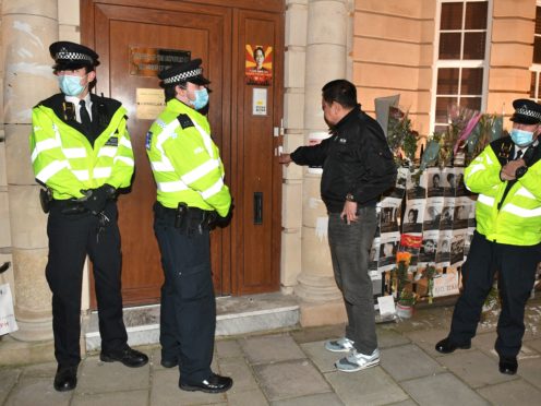 Myanmar ambassador to UK Kyaw Zwar Minn tries unsuccessfully to enter the Embassy of Myanmar in London (Dominic Linpinski/PA)
