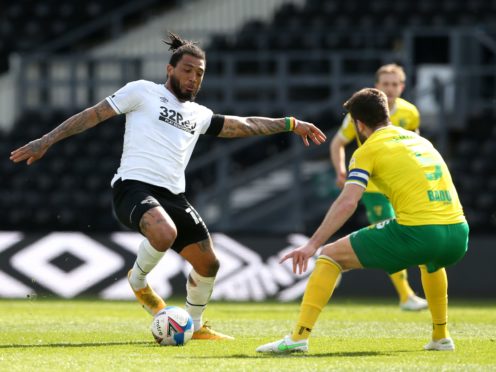 Derby’s Colin Kazim-Richards (left) was in action against Norwich (Barrington Coombs/PA)