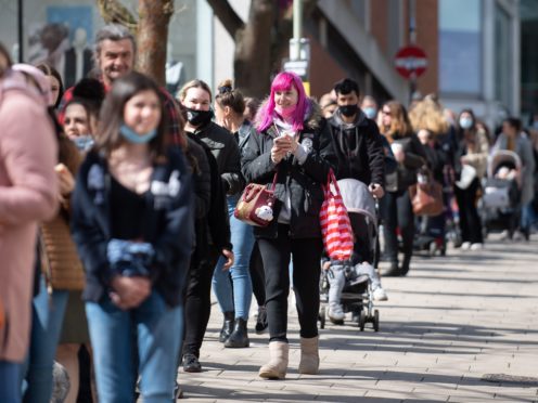 Shoppers queue outside Primark in Norwich as lockdown restrictions are eased in England (Joe Giddens/PA)