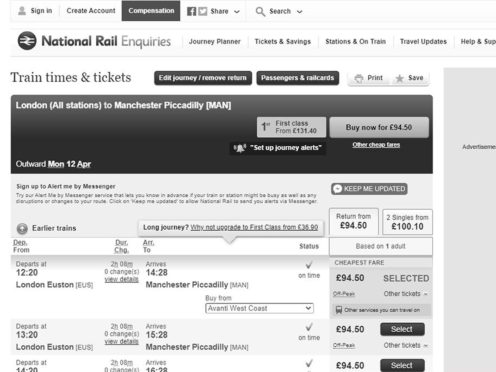 The decision to convert online train journey planners to greyscale as a mark of respect for the Duke of Edinburgh has been reversed following widespread criticism (National Rail Enquiries/PA)