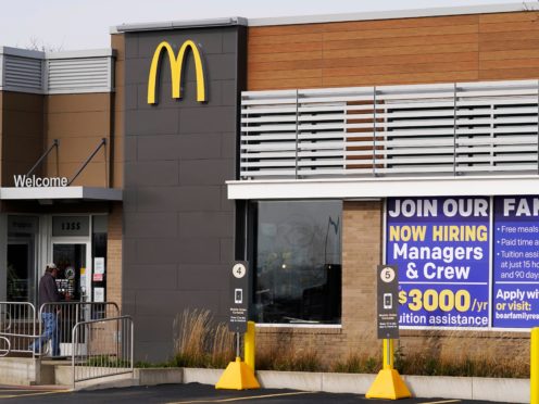 A hiring sign outside of McDonald’s in Buffalo Grove, Illinois (Nam Y Huh/AP)